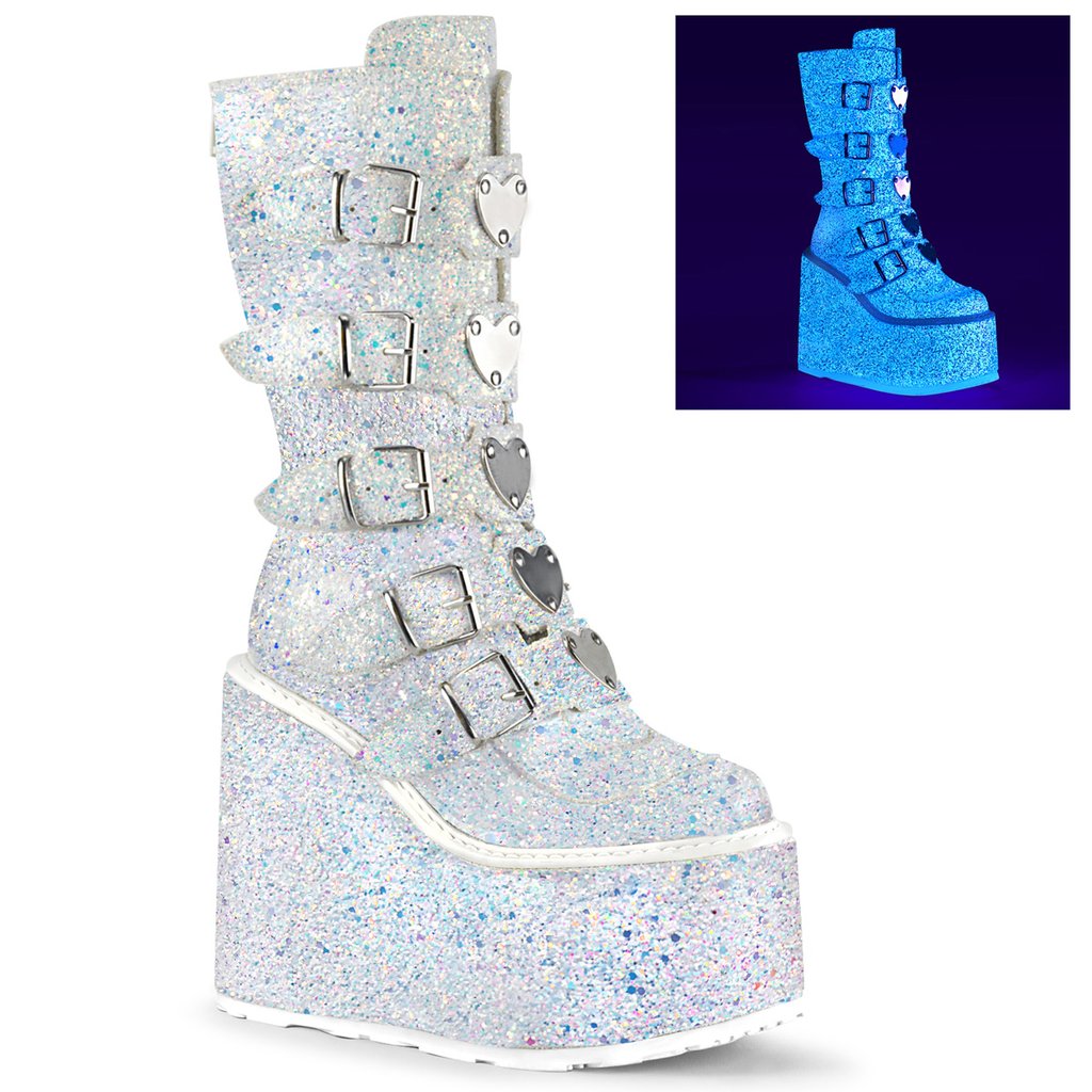 Bottes Hauteur Genoux Demonia Swing 230g Glitter Femme - Blanche/Multicolore 67389-DBAK